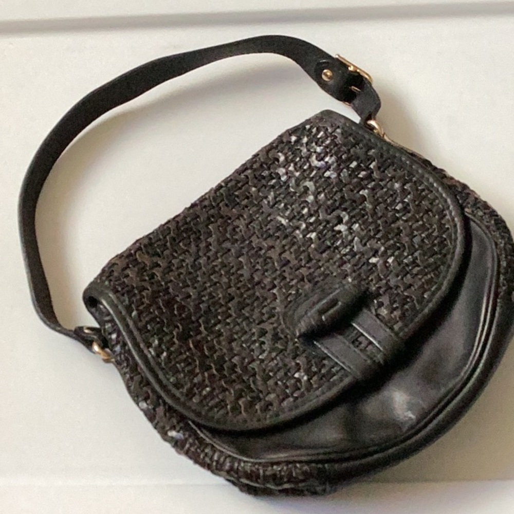 Nordstrom Black Woven Leather Shoulder Bag